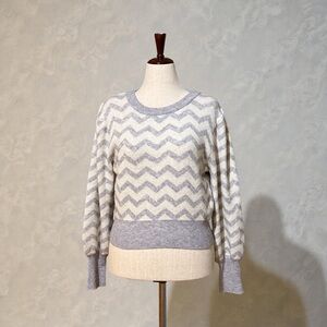 Elegant Chevron Knit Sweater in Gray and Cream by Willow & Root - Size L